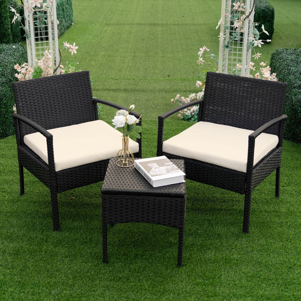 Nouveauté 2026 – Ensemble de mobilier de jardin Tappio , 3 pièces, style bistro, comprenant des chaises de conversation en rotin, une table d'appoint et des coussins. Idéal pour balcon, jardin ou terrasse. Couleur : rouge
