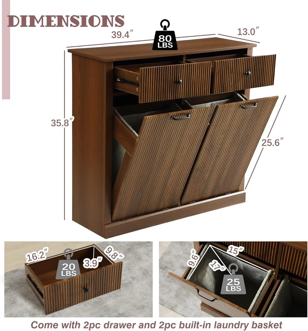 Nouveauté 2026 – Armoire à linge double basculante Haverchair , meuble poubelle moderne cannelé avec tiroir, meuble poubelle dissimulé en bois pour cuisine et salle de bain