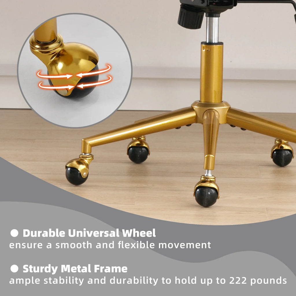 Nouveauté 2026 – Chaise de bureau Westice , chaise de travail en velours, chaise pivotante réglable en hauteur avec base dorée, idéale pour coiffeuse, bureau, salon ou salle informatique, beige