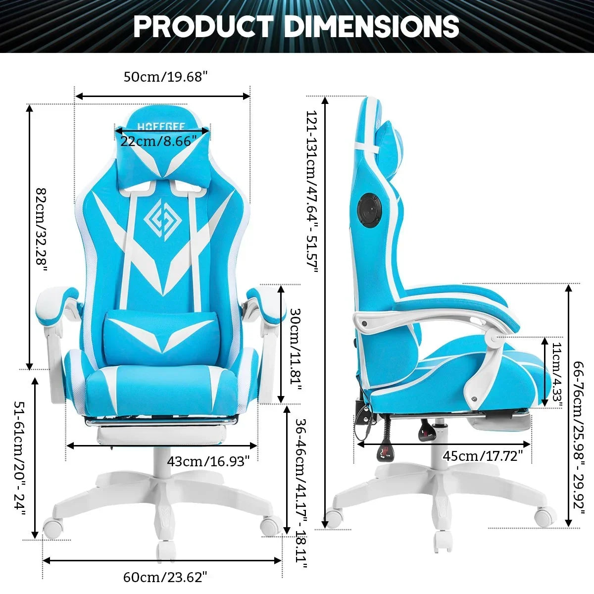 Nouveauté 2026 – Fauteuil de jeu Hoffree avec haut-parleurs intégrés, en cuir PU, repose-pieds et éclairage LED. Fauteuil ergonomique pour gamer avec massage, soutien lombaire et appui-tête pivotant et réglable. Idéal pour le télétravail et le bureau