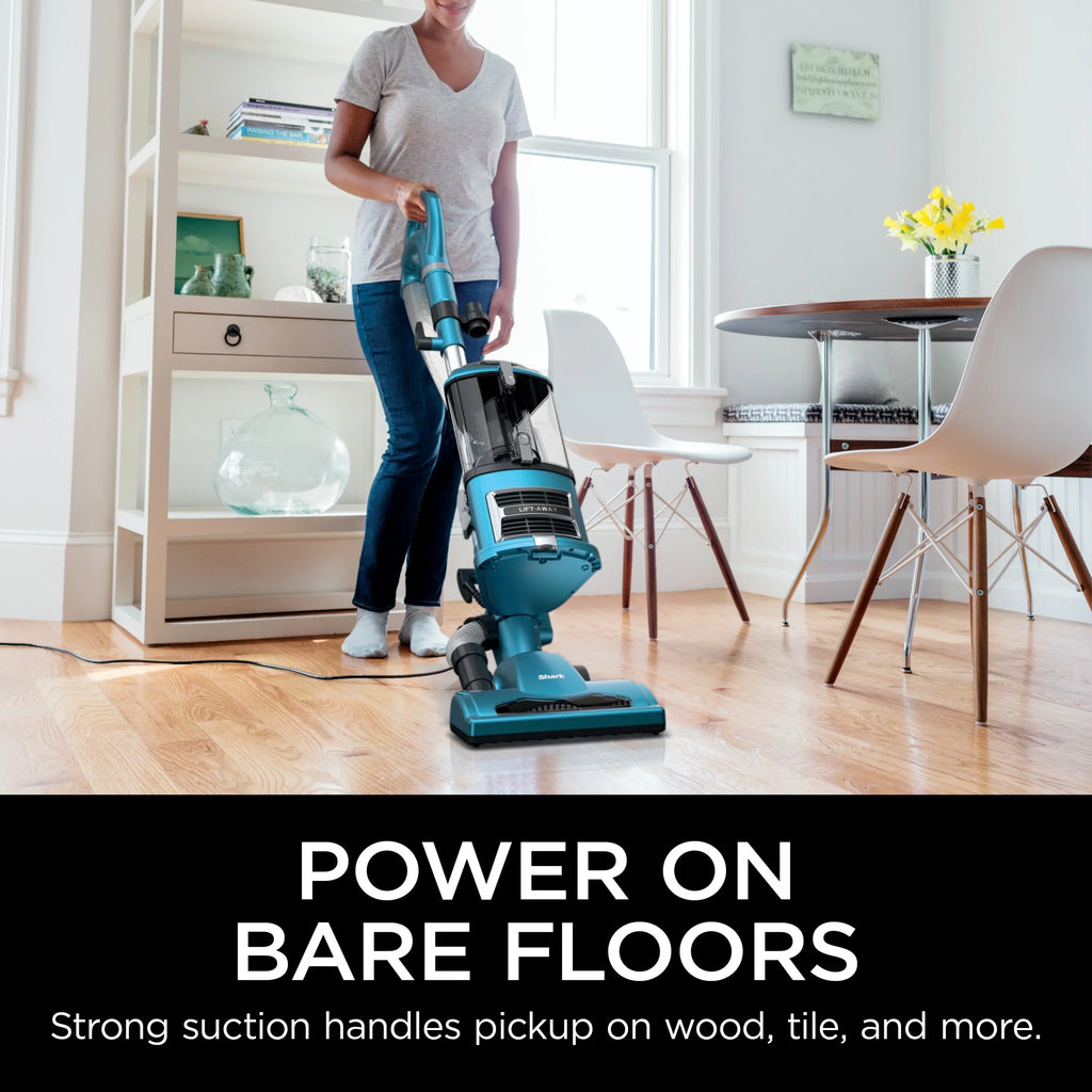Nouveauté 2026 – Aspirateur vertical Shark Navigator Lift-Away : aspiration puissante, sans sac, pour sols durs et moquettes, grand bac à poussière, filtre HEPA, direction pivotante, suceur plat et brosse pour tissus d'ameublement, NV380, bleu