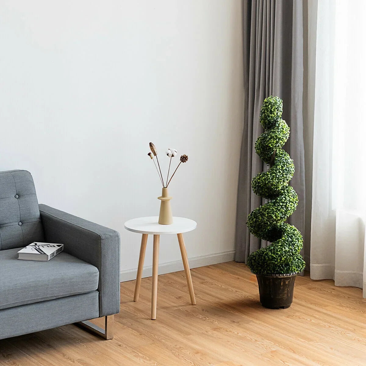 Nouveauté 2026 – Gymax Lot de 2 sapins artificiels en spirale de 1,20 m avec feuilles réalistes, pour intérieur et extérieur (bureau
