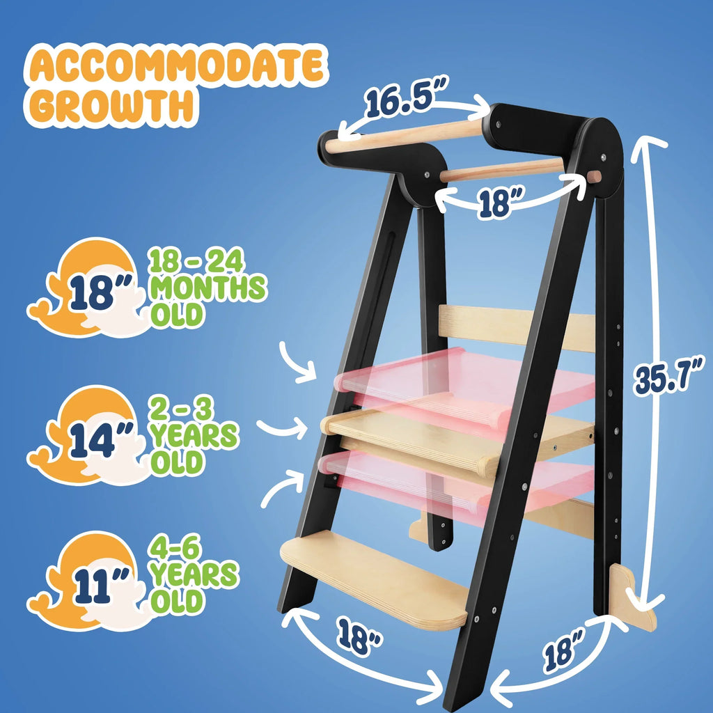 Nouveauté 2026 – Tour de cuisine pliable HARPPA pour tout-petits, tour sur pied pour enfants de 1,5 à 6 ans, blanche