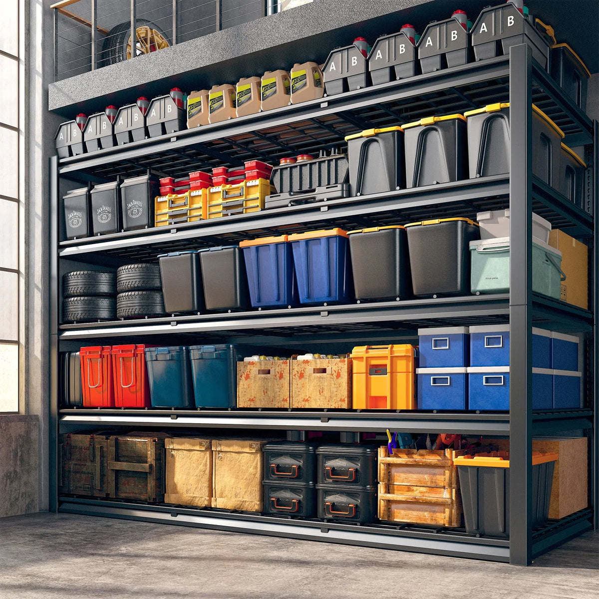 Nouveauté 2026 – Étagère de garage REIBII , 152 cm (L) x 61 cm (P) x 183 cm (H), robuste, supportant jusqu'à 1360 kg (3000 lb), réglable, 5 niveaux, en métal