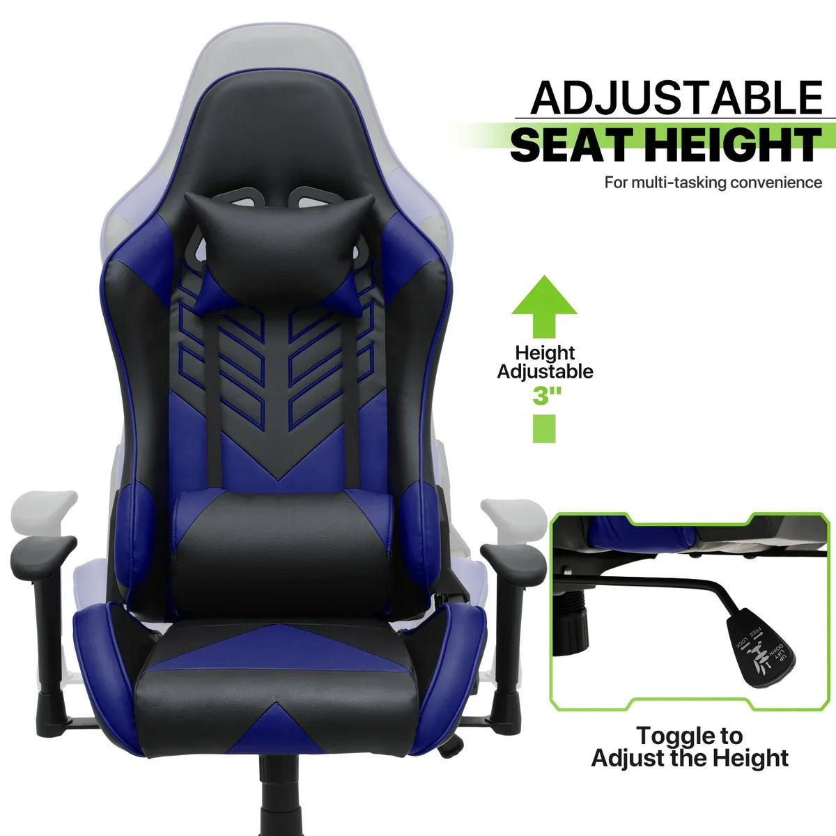Nouveauté 2026 – Chaise de jeu ergonomique Magshion , chaise de jeu confortable, chaise de bureau en cuir, chaise de jeu pivotante et réglable, bleue