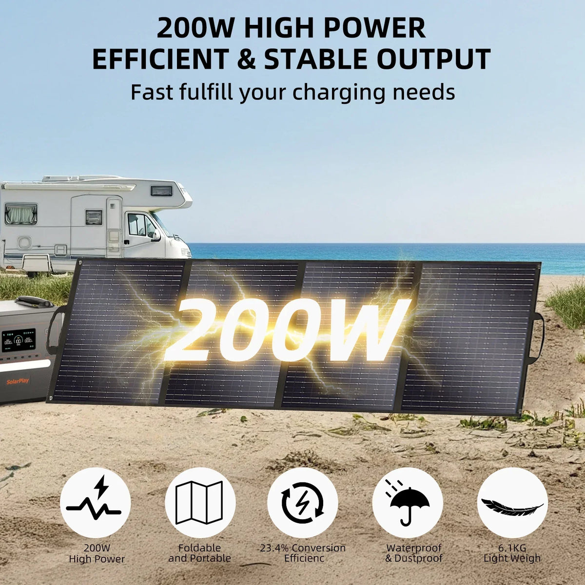 Nouveauté 2026 – Générateur solaire Solarplay 2400 W (4800 W en crête), avec panneau solaire de 400 W et batterie LiFePO4 portable de 2160 Wh, idéal pour le camping, la maison et les véhicules de secours