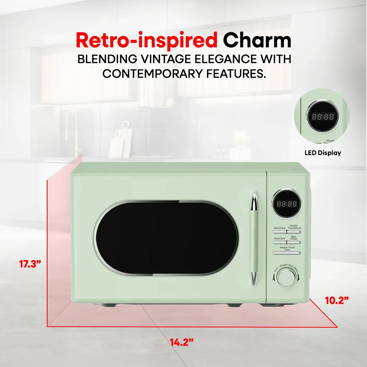 Nouveauté 2026 – Micro-ondes rétro classique Magic Chef 0,7 pi³ (19,8 L), 700 W, vert (neuf, boîte ouverte
