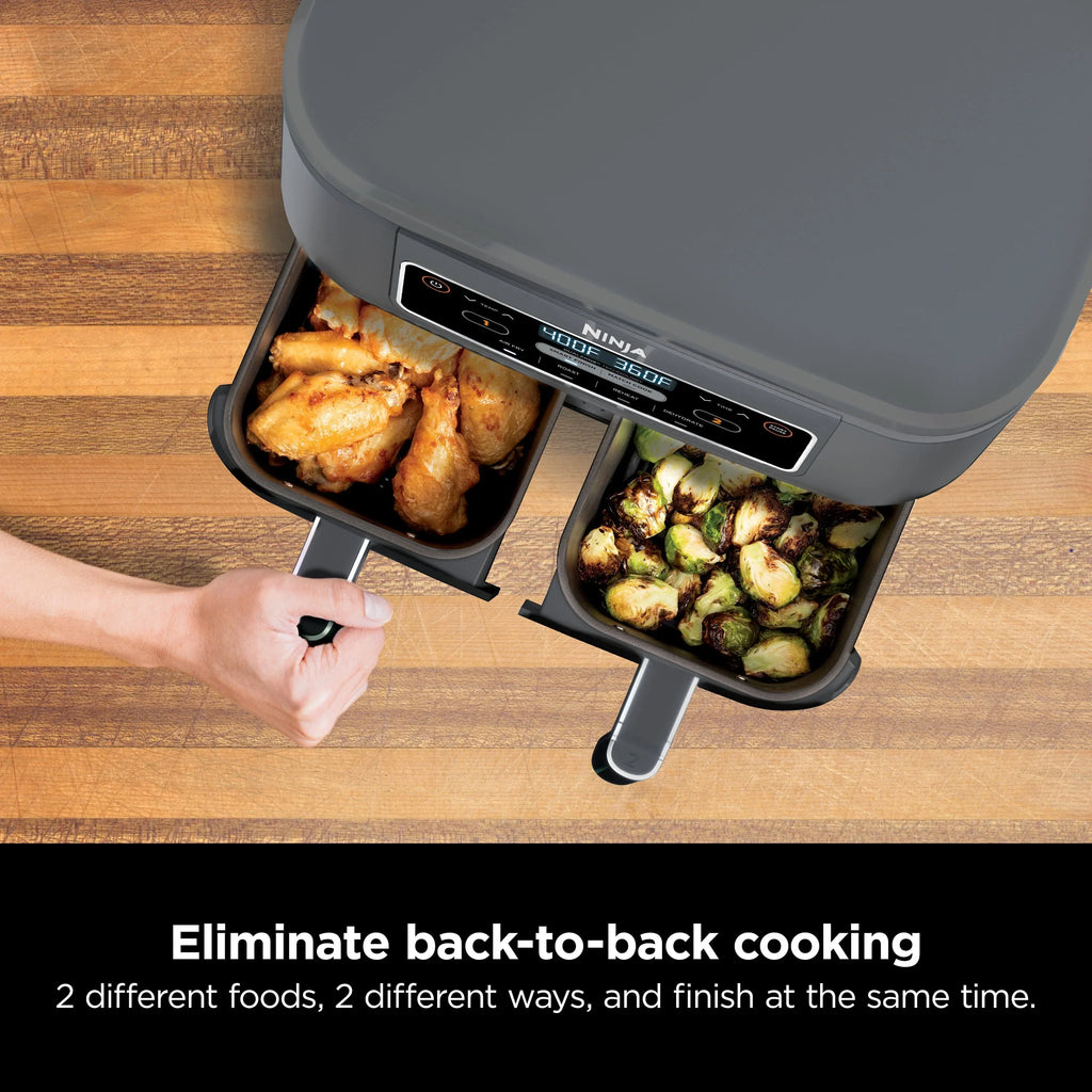 Nouveauté 2026 – Friteuse à air chaud Ninja Foodi 4 en 1 de 8 pintes (7,6 L) avec 2 paniers et technologie DualZone (DZ100WM). Fonctions : friture, rôtissage et plus encore