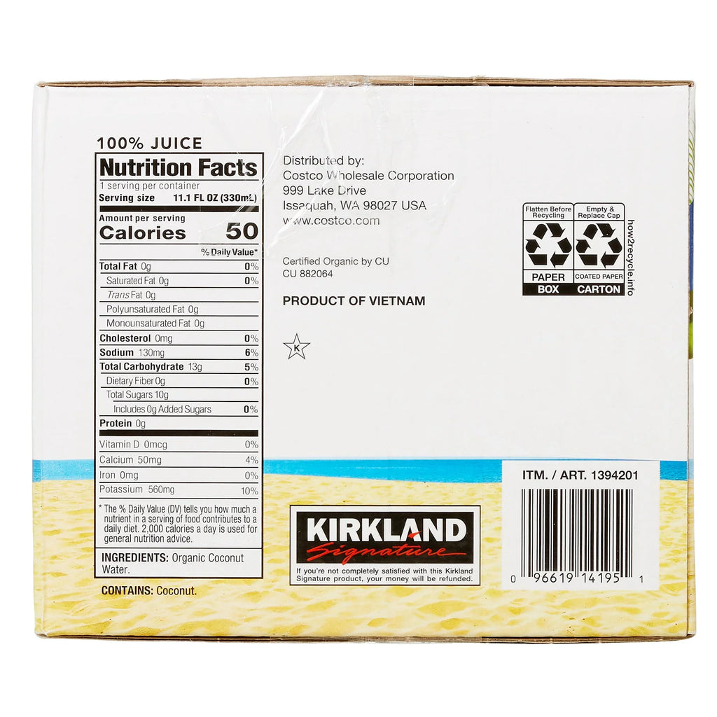 Nouveauté 2026 – Eau de coco biologique Kirkland Signature , 330 ml (11,1 fl oz), paquet de 12