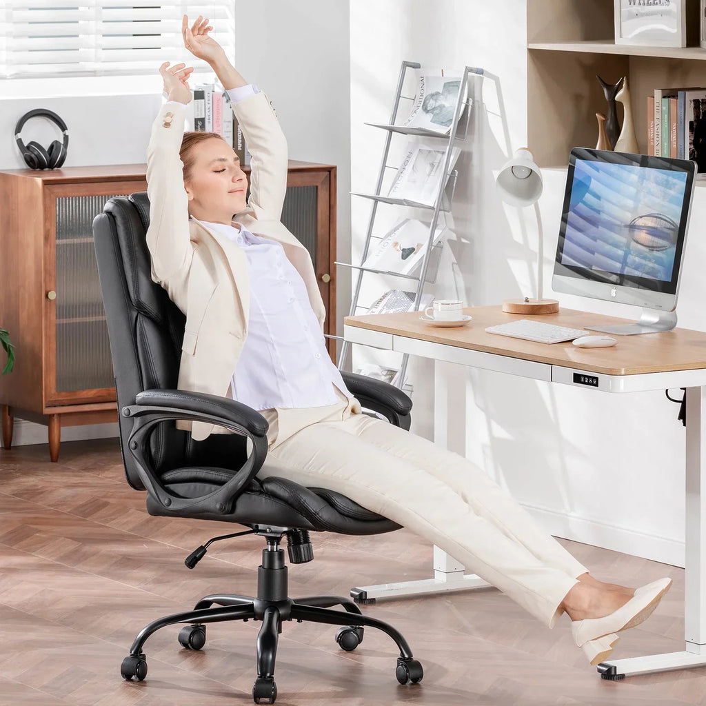 Nouveauté 2026 – Fauteuil de bureau ergonomique Mainstays Executive à dossier haut en cuir noir