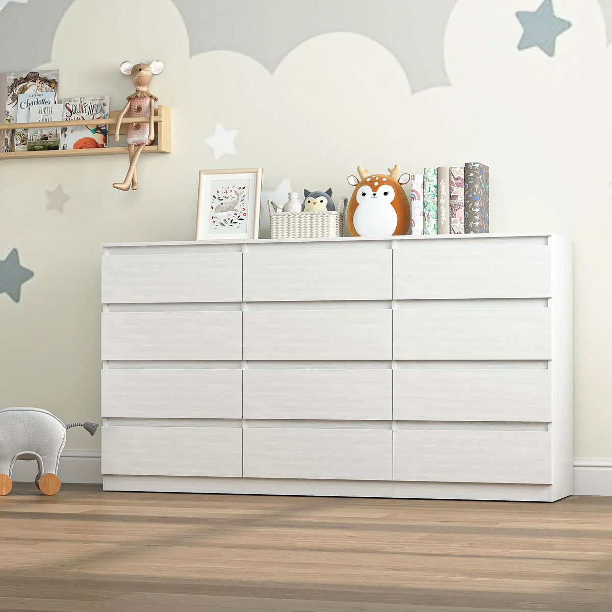 Nouveauté 2026 – Commode Resenkos moderne style milieu du siècle, 6 tiroirs, large, pour chambre à coucher, grise