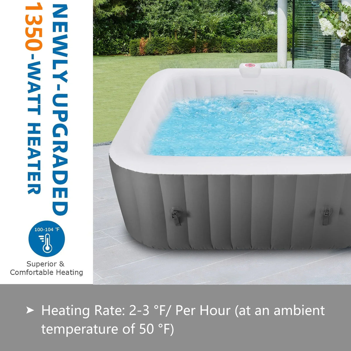 Nouveauté 2026 – Spa gonflable portable d'extérieur , 185 cm (73 pouces), 4 à 6 personnes, avec panneau de commande, 130 jets, couverture isolante et protection de fond, température jusqu'à 40 °C (104 °F), gris