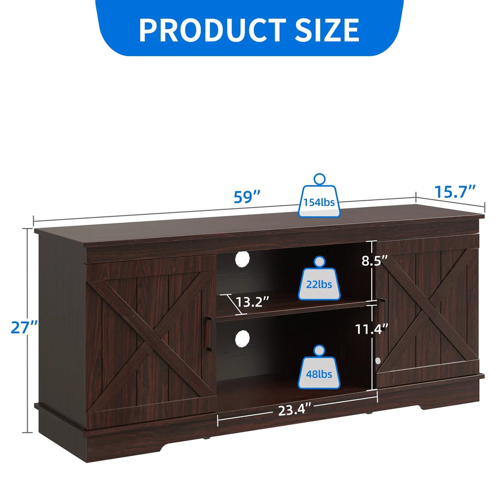 Nouveauté 2026 – Meuble TV Dextrus Farmhouse pour téléviseur 65 pouces, centre multimédia pour salon, meuble console TV, gris délavé
