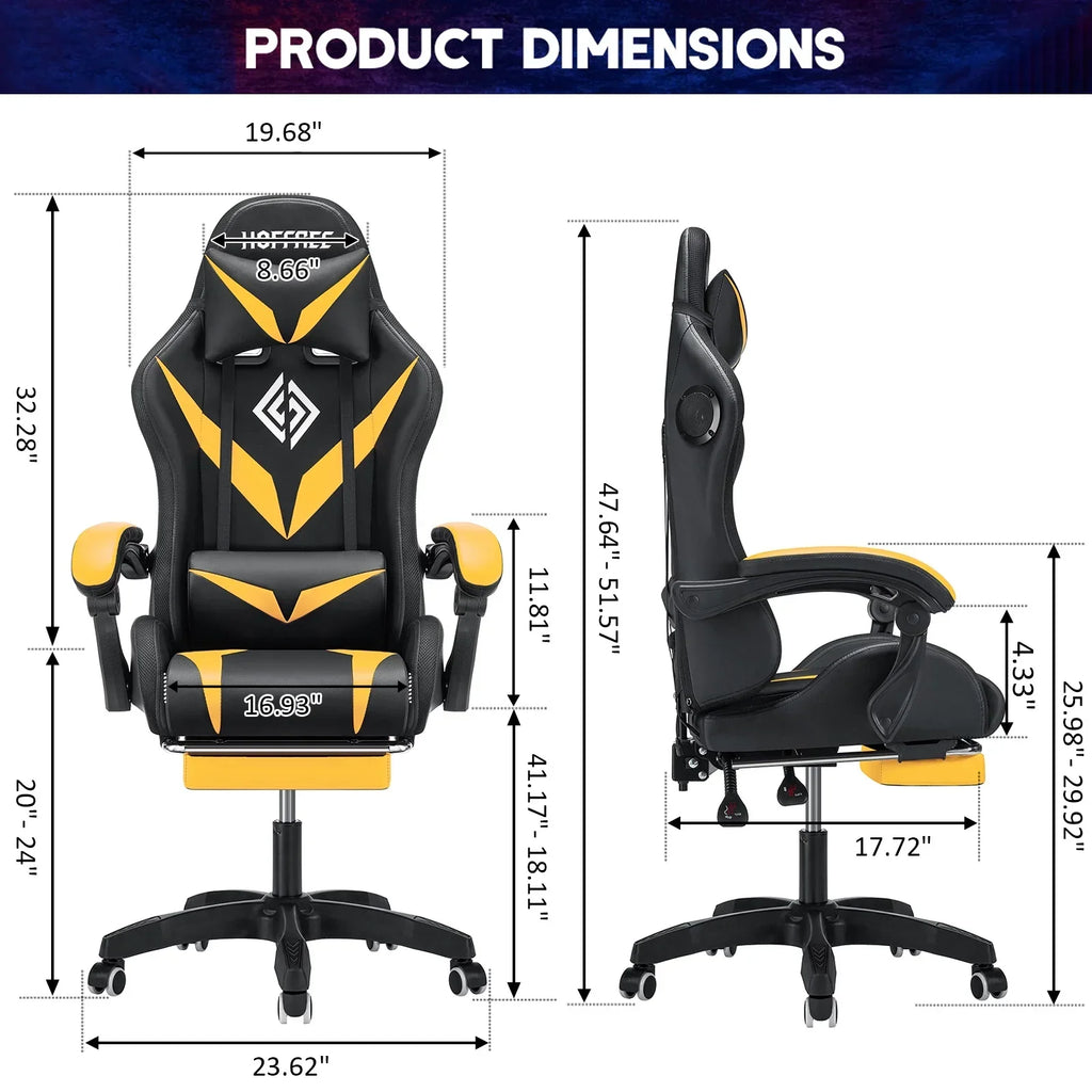 Nouveauté 2026 – Fauteuil de jeu Hoffree avec haut-parleurs intégrés, en cuir PU, repose-pieds et éclairage LED. Fauteuil ergonomique pour gamer avec massage, soutien lombaire et appui-tête pivotant et réglable. Idéal pour le télétravail et le bureau