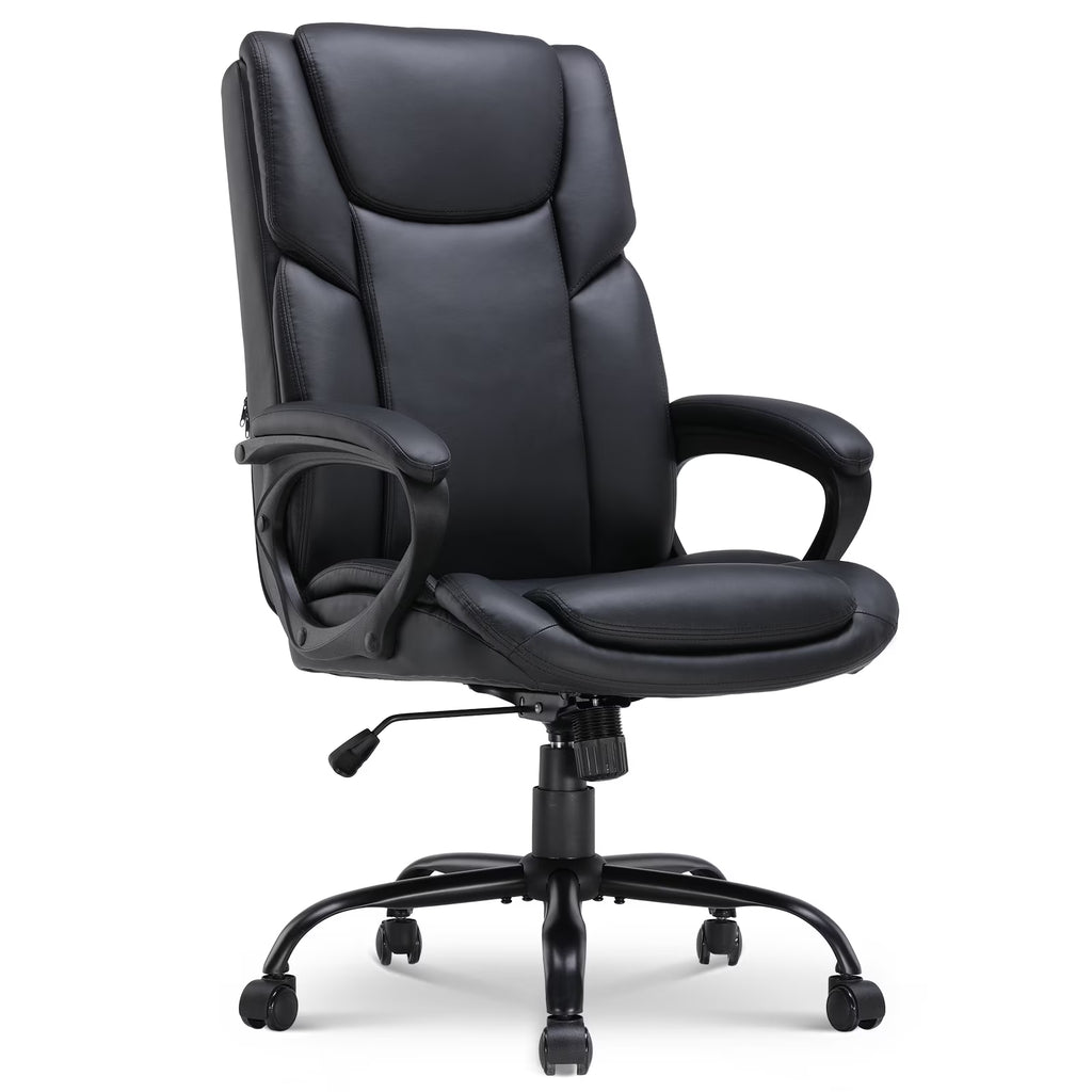 Nouveauté 2026 – Fauteuil de bureau ergonomique Mainstays Executive à dossier haut en cuir noir