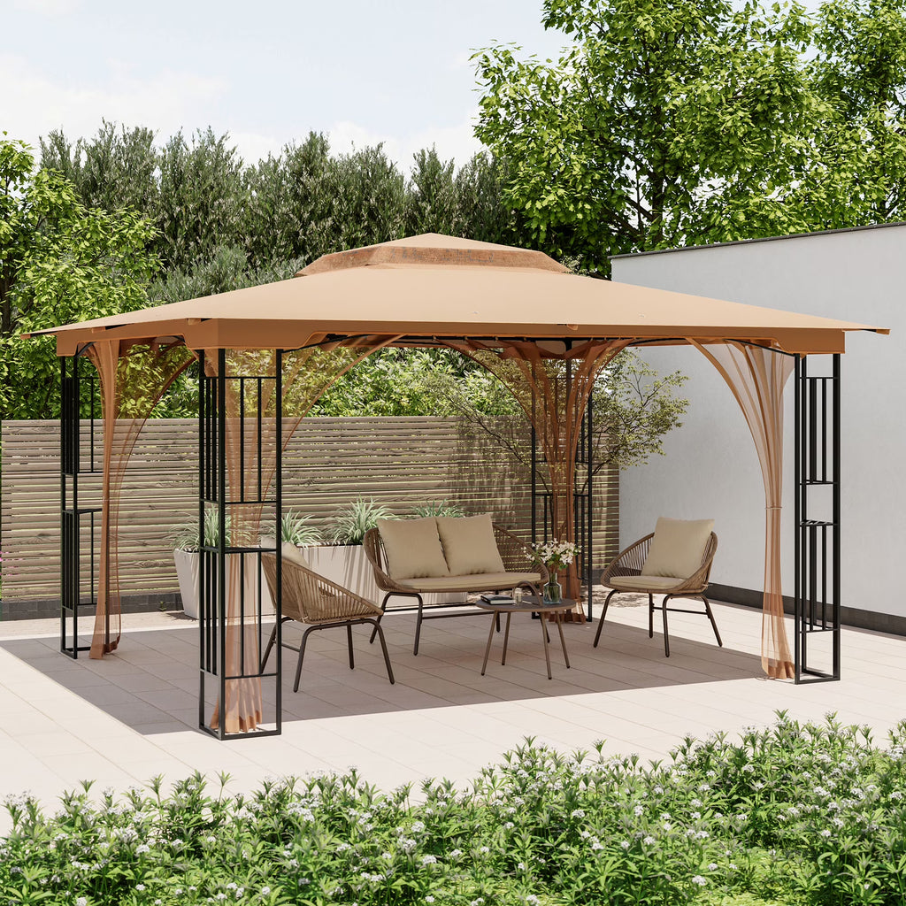 Nouveauté 2026 – LAUSAINT HOME Pavillon de patio 13'x11', Pavillon robuste avec double toit et moustiquaires pour jardin, pelouse, (Kaki