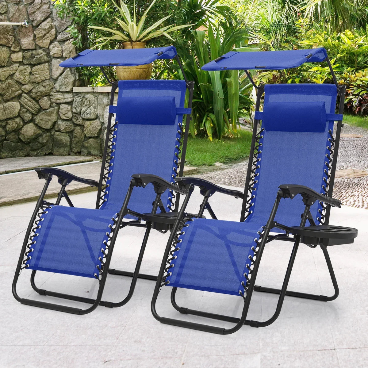 Nouveauté 2026 – Ensemble de 2 chaises MoNiBloom Zero Gravity , fauteuils de plage/terrasse pliables avec auvent et appui-tête, noirs