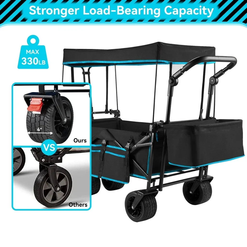 Nouveauté 2026 – Chariot de jardin pliable VECUKTY avec auvent amovible, noir