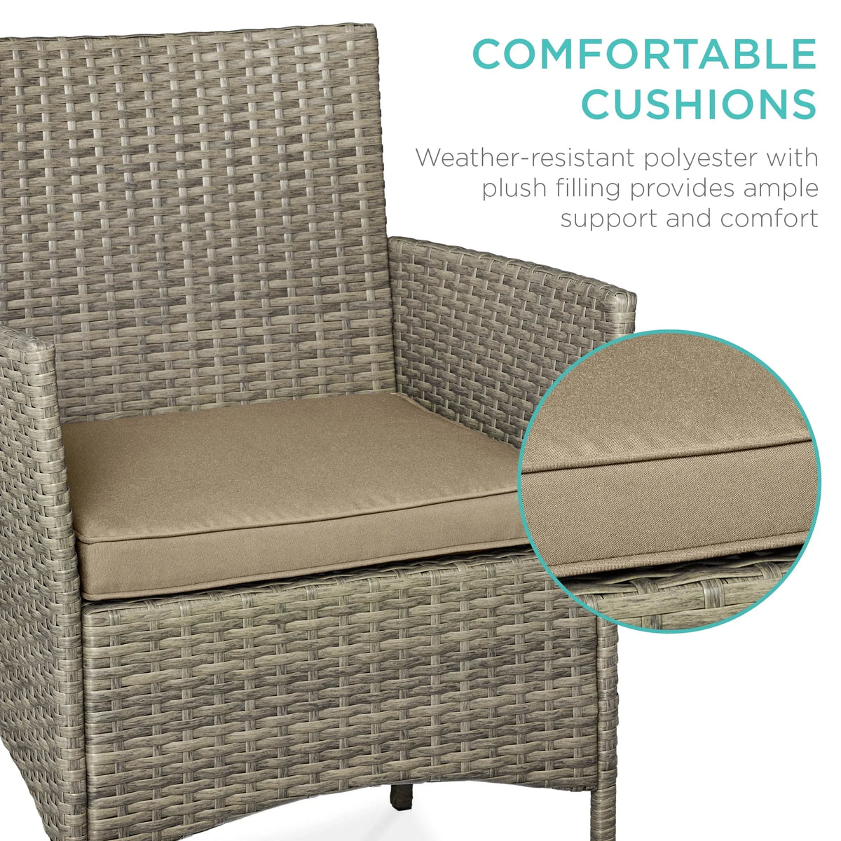Nouveauté 2026 – Ensemble bistro de jardin 3 pièces en résine tressée Best Choice Products , avec 2 chaises et une table - Gris/Bleu marine