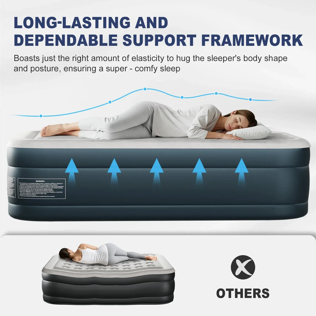 Nouveauté 2026 – Matelas gonflable Zimtown , 45,7 cm (18 po), deux chambres, surélevé, avec pompe intégrée, portable, pour le camping en extérieur et en intérieur, gris et blanc