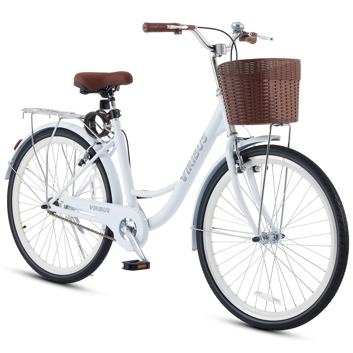 Nouveauté 2026 – Vélo confort femme Viribus , 24 pouces, style cruiser plage et ville, avec panier, blanc