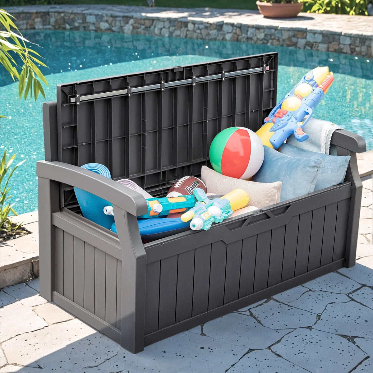 Nouveauté 2026 – Banc de rangement Homall de 80 gallons en plastique, fabriqué en résine durable et résistante aux intempéries, avec compartiment de rangement organisé de type Deckbox, pour patios et pelouses extérieures, noir