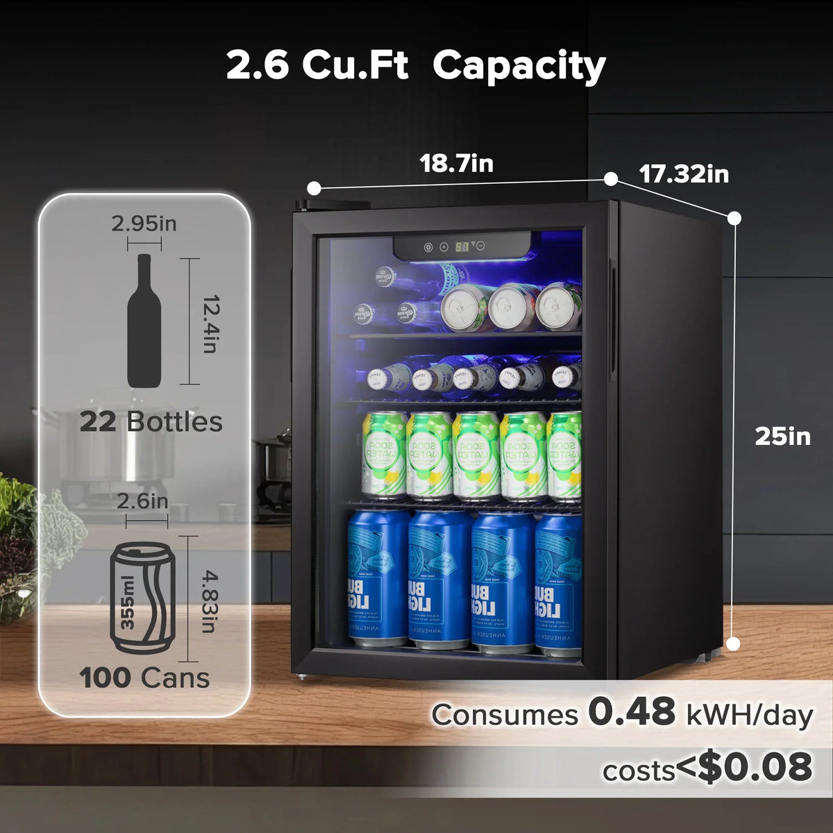 Nouveauté 2026 – Mini-réfrigérateur à boissons Auseo , 1,3 pi³ (37 litres) - Capacité de 55 canettes et 12 bouteilles - Porte double vitrée - Idéal pour la maison, le bar ou le bureau - Commandes tactiles électroniques