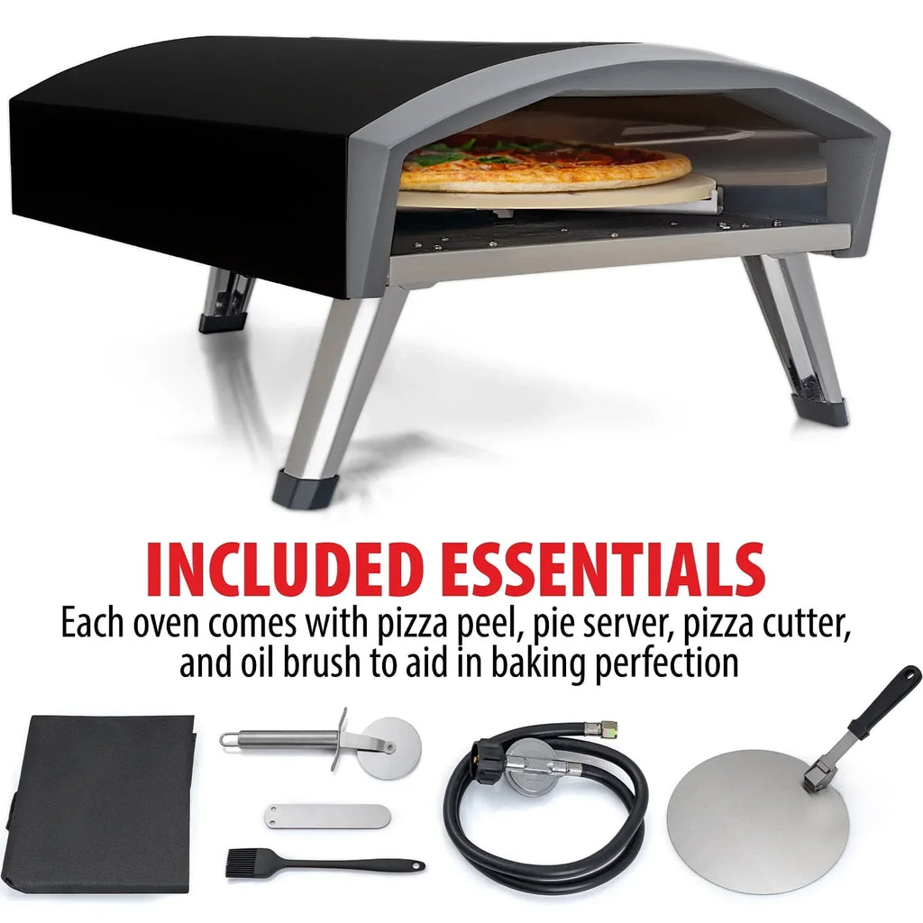 Nouveauté 2026 – Four à pizza à gaz d'extérieur Deco Chef , modèle pliable et portable, pierre de cuisson auto-rotative facile à utiliser, noir