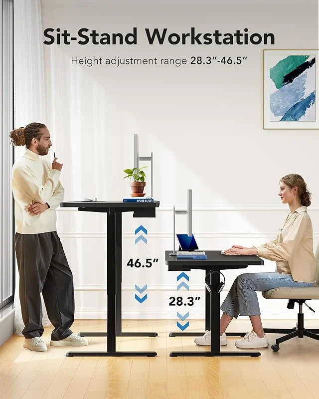 Nouveauté 2026 – Bureau assis-debout électrique UANUO , 122 x 61 cm, hauteur réglable, crochets pour casque et système de gestion des câbles, idéal pour le télétravail ou le bureau à domicile, marron vintage