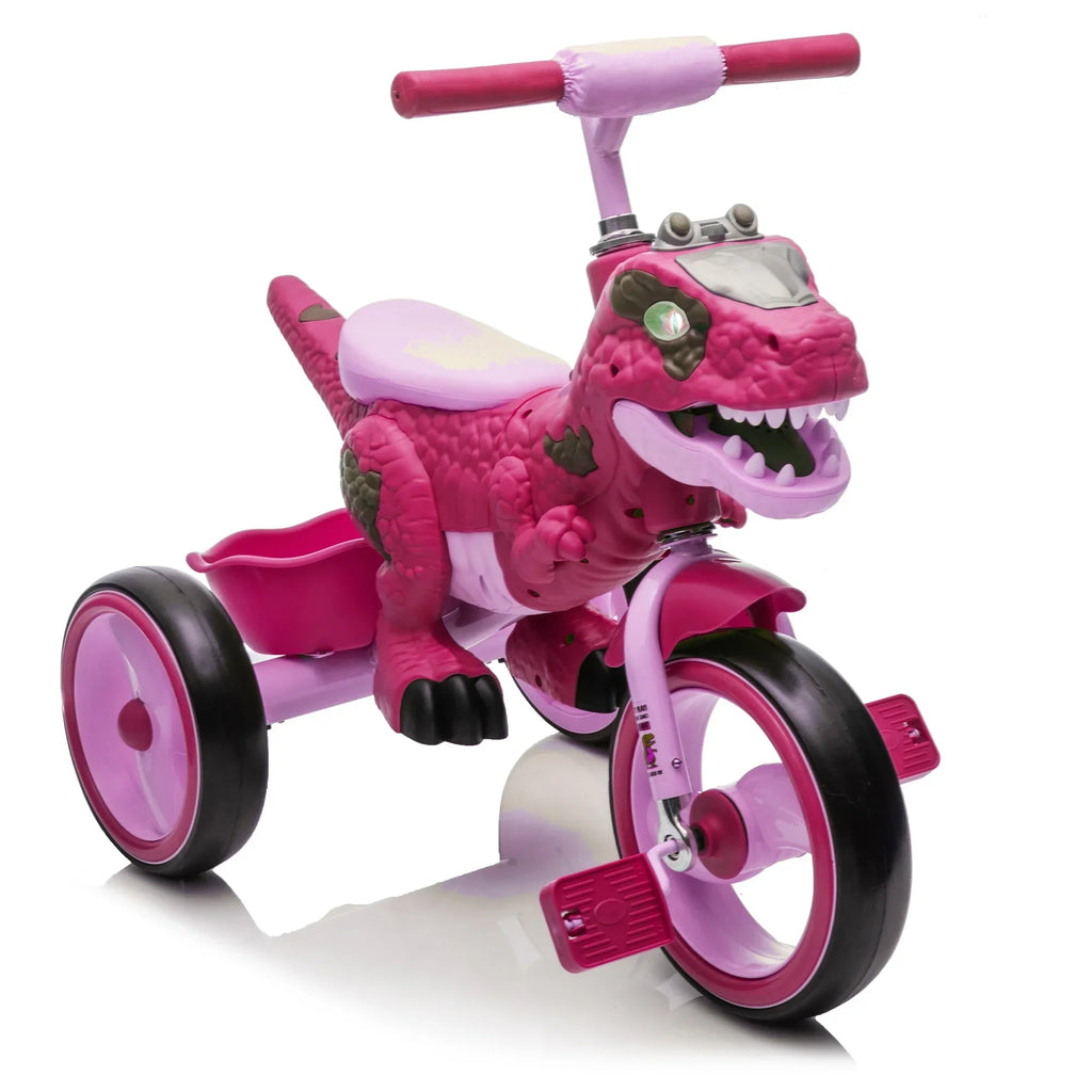 Nouveauté 2026 – Tricycle dinosaure Xuanlur pour enfants , avec larges roues lumineuses, pédales antidérapantes, panier arrière, musique et lumières LED, jouet idéal pour les enfants de 3 à 6 ans (vert