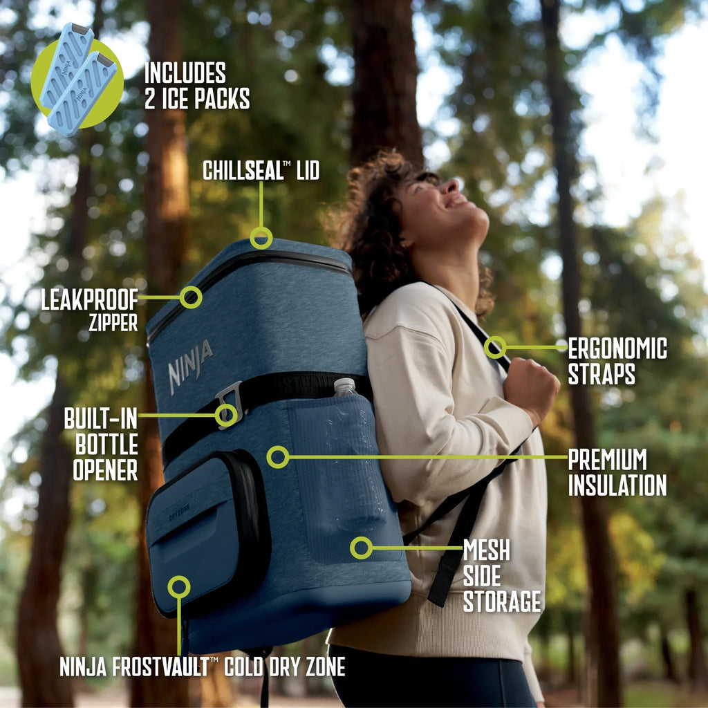 Nouveauté 2026 – Glacière souple Ninja Outdoor FrostVault Go 24 canettes avec zone froide et sèche, bleu bord de lac - FF124NV