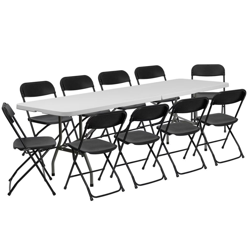 Nouveauté 2026 – Ensemble table et chaises pliantes en plastique noir Ktaxon , 1,83 m (6 pi), blanc, et lot de 10