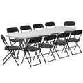 Nouveauté 2026 – Ensemble table et chaises pliantes en plastique noir Ktaxon , 1,83 m (6 pi), blanc, et lot de 10