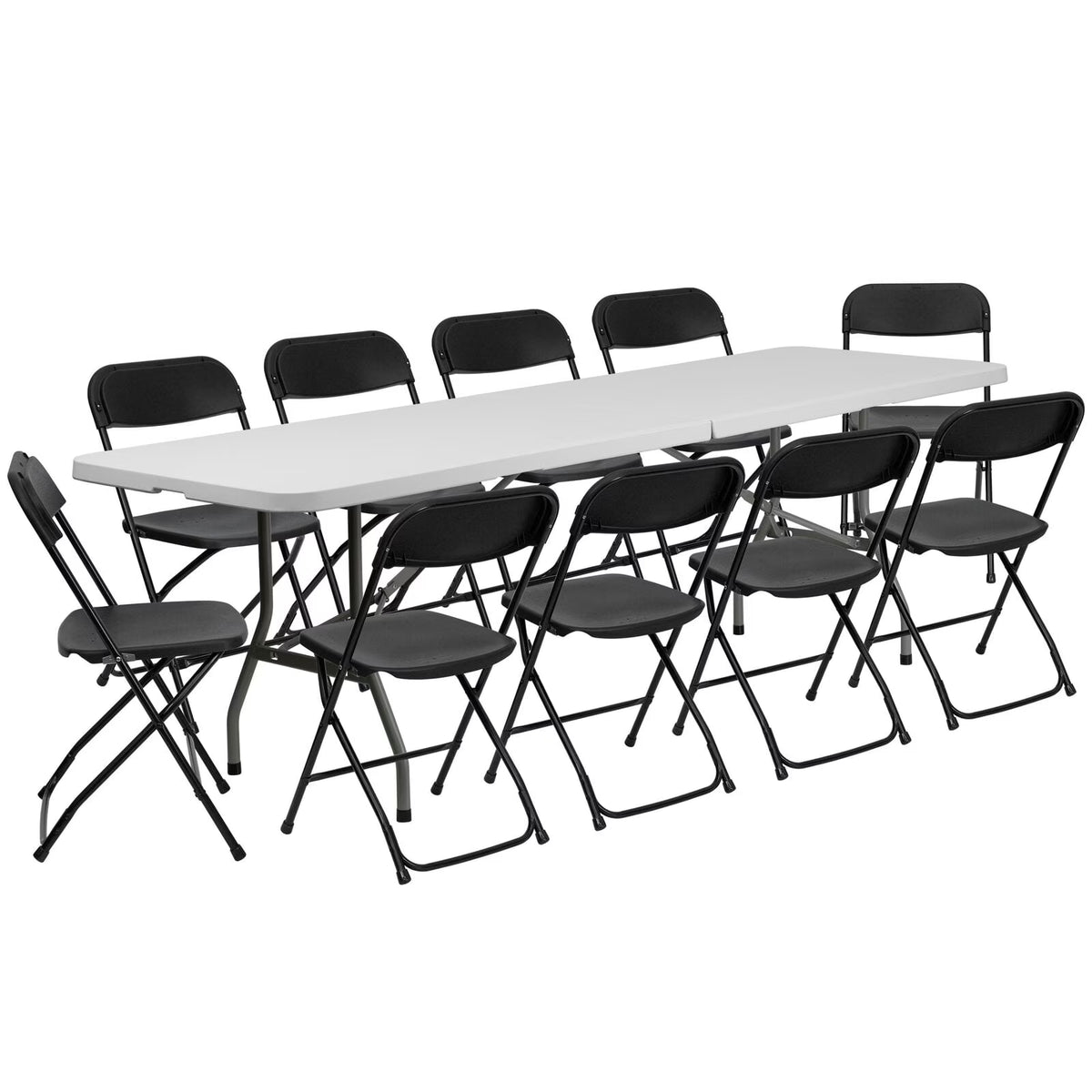 Nouveauté 2026 – Ensemble table et chaises pliantes en plastique noir Ktaxon , 1,83 m (6 pi), blanc, et lot de 10