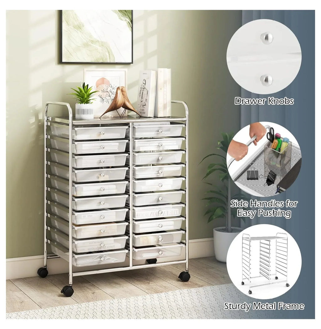 Nouveauté 2026 – Chariot de rangement à 20 tiroirs avec roulettes, semi-transparent, mobile, pour l'école, la salle de classe, le bureau, la maison, le salon, le rangement pour dossiers, scrapbooking et loisirs créatifs