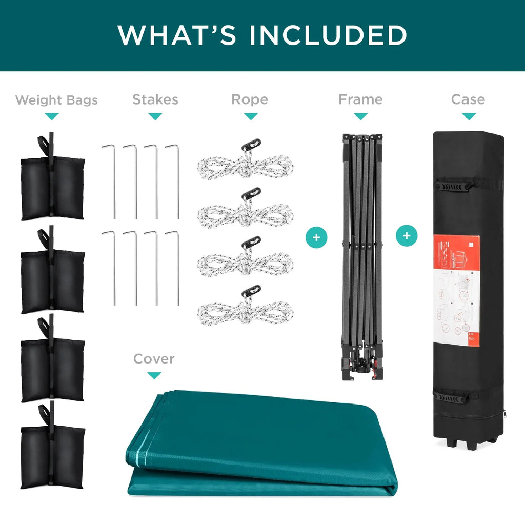 Nouveauté 2026 – Best Choice Products 3,66 m x 3,66 m - Abri pliant facile à monter avec installation en un clic, sac à roulettes et 4 sacs de lestage - Bleu marine