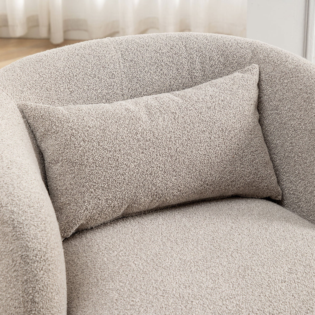Nouveauté 2026 – Fauteuil pivotant rond 34" en bouclette de 86 cm de large, sans assemblage, avec coussin décoratif, idéal pour le salon et la chambre, couleur taupe