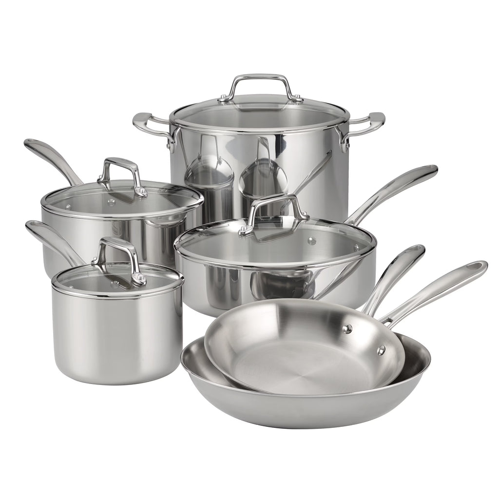 Nouveauté 2026 – Ensemble de 14 pièces de batterie de cuisine Tramontina en acier inoxydable triple couche avec couvercles en verre