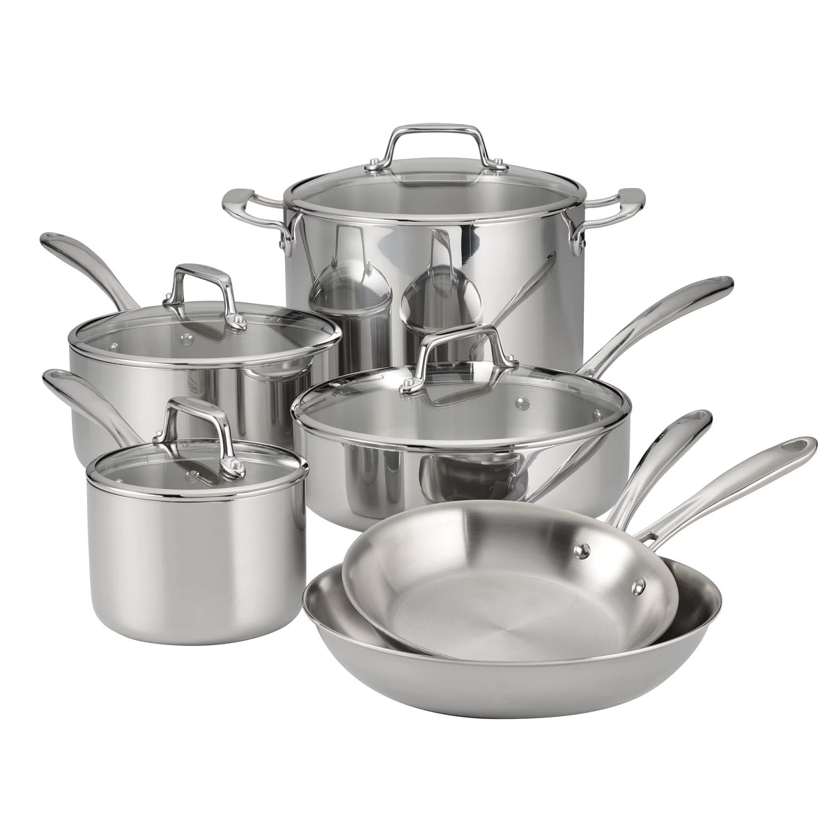 Nouveauté 2026 – Ensemble de 14 pièces de batterie de cuisine Tramontina en acier inoxydable triple couche avec couvercles en verre