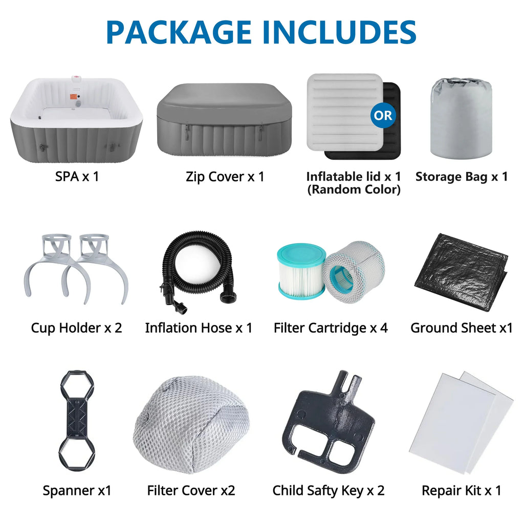 Nouveauté 2026 – Spa gonflable portable d'extérieur , 185 cm (73 pouces), 4 à 6 personnes, avec panneau de commande, 130 jets, couverture isolante et protection de fond, température jusqu'à 40 °C (104 °F), gris