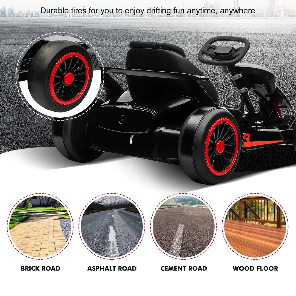 Nouveauté 2026 – Kart de drift 24V avec 2 moteurs puissants de 150 W, batterie haute capacité de 7 Ah, pédales électriques, jouet de course électrique pour l'extérieur