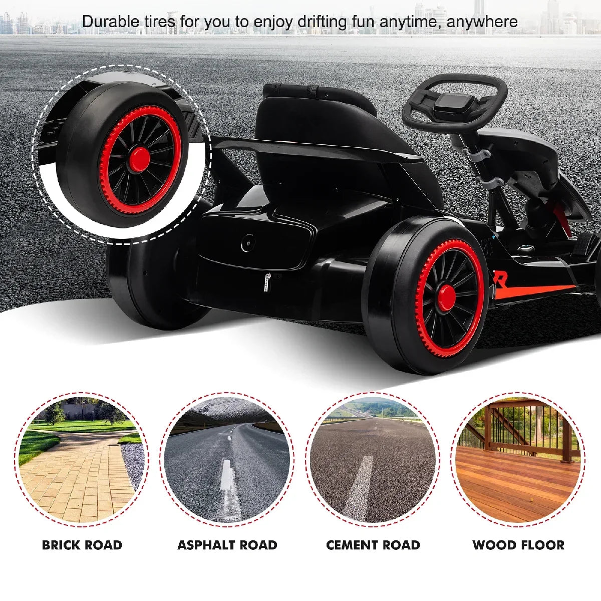 Nouveauté 2026 – Kart de drift 24V avec 2 moteurs puissants de 150 W, batterie haute capacité de 7 Ah, pédales électriques, jouet de course électrique pour l'extérieur