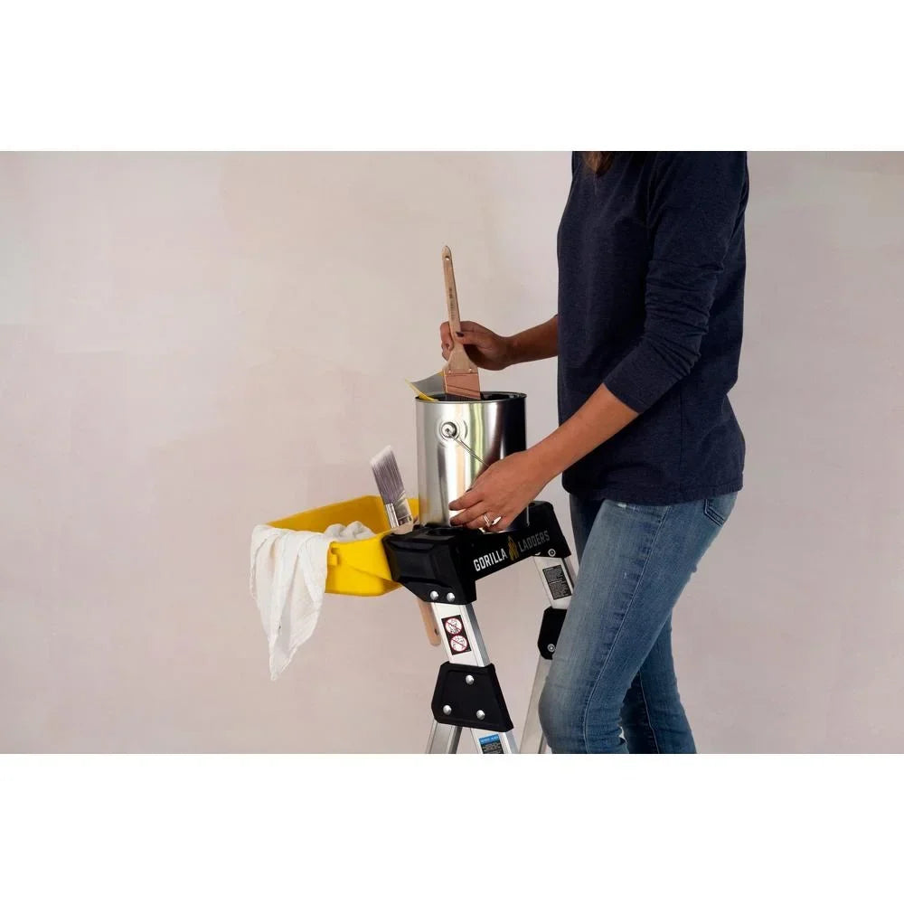 Nouveauté 2026 – Échelle robuste à double plateforme amovible Gorilla Ladders avec nacelle intégrée, 1,7 m, aluminium, multicolore