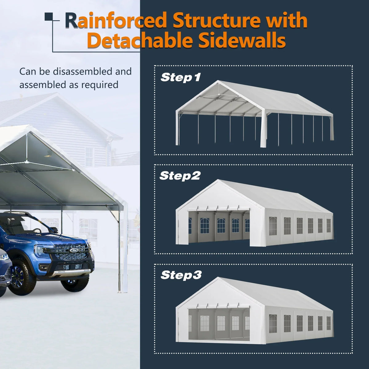 Nouveauté 2026 – Tente de réception robuste 20 x 40 pi avec 3 sacs de rangement - Grand abri imperméable pour mariages et événements, parois latérales amovibles et porte zippée - Tente extérieure commerciale pour fêtes, abri de voiture, camping, barb