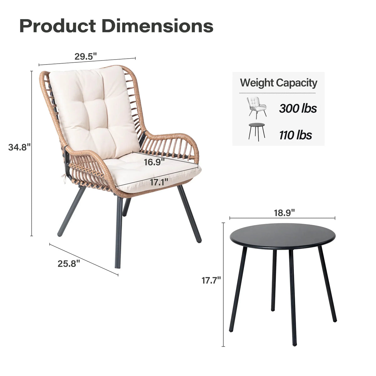 Nouveauté 2026 – Ensemble de mobilier de patio 3 pièces LAUSAINT HOME , comprenant un bistro d'extérieur à dossier haut, une table basse et des coussins beiges pour jardin ou terrasse