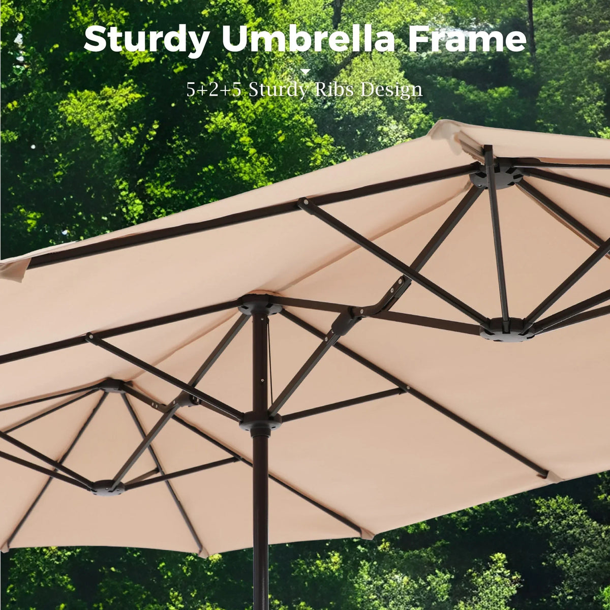 Nouveauté 2026 – Parasol de jardin extra-large Alpha Joy 4,57 m (15 pi) à double face avec manivelle et base - Gris fumé