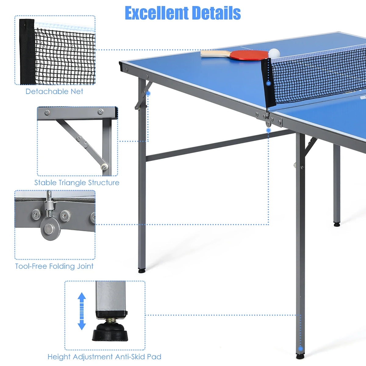 Nouveauté 2026 – Table de ping-pong portable Goplus (15 x 7,5 cm) avec accessoires, pour une utilisation intérieure et extérieure