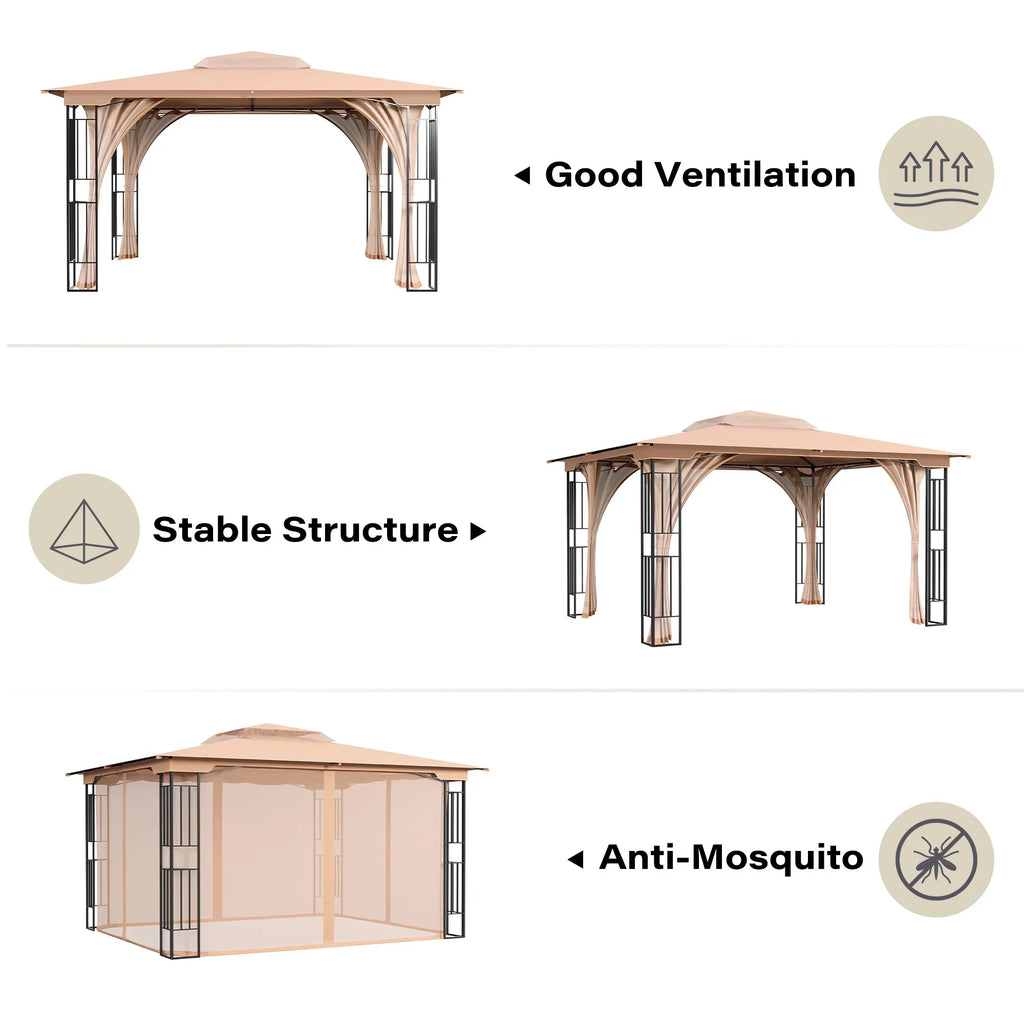 Nouveauté 2026 – LAUSAINT HOME Pavillon de patio 13'x11', Pavillon robuste avec double toit et moustiquaires pour jardin, pelouse, (Kaki
