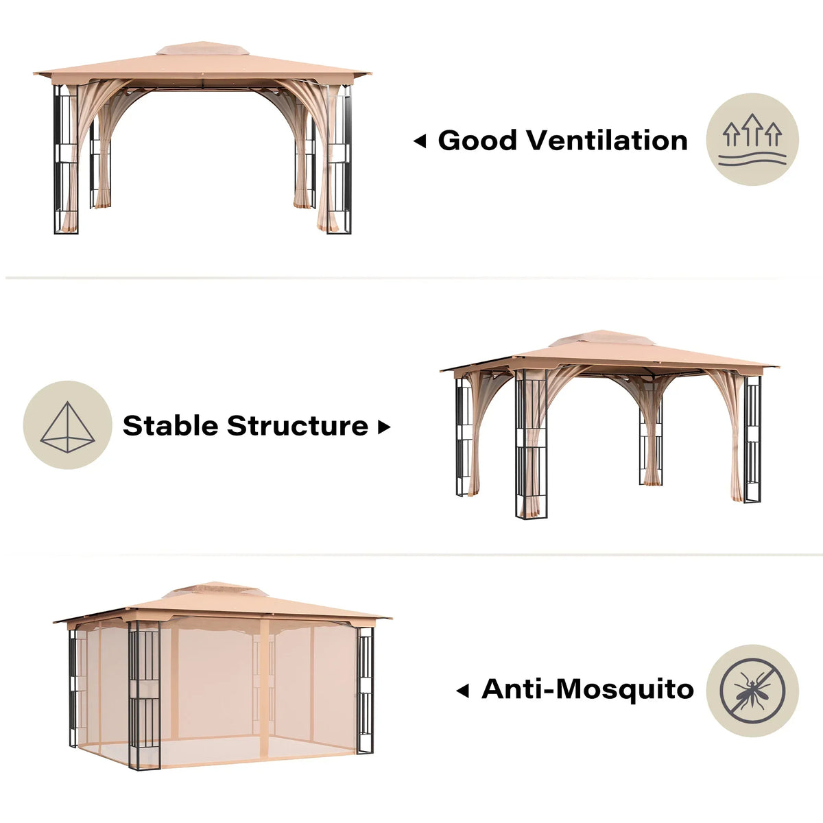 Nouveauté 2026 – LAUSAINT HOME Pavillon de patio 13'x11', Pavillon robuste avec double toit et moustiquaires pour jardin, pelouse, (Kaki