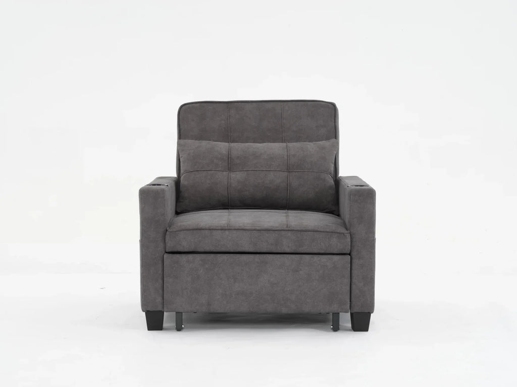 Nouveauté 2026 – Canapé-lit futon convertible , fauteuil-lit multifonctionnel 3 en 1 avec ports USB, dossier inclinable réglable, idéal pour les petits espaces (salon, chambre), revêtement en tissu technique, gris foncé